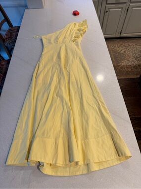 Yellow One-Shoulder Ruffle Midi Dress